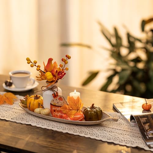 Hanobe Leaf Wooden Decorative Tray: Leaf Shaped Wood Key Tray Decor Plate Bowl for Crystal Candle - color: White Washed, size: 16.1" x 5.9" x 1.2"