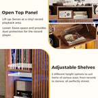 IRONCK Luxury Record Player Stand with Storage, Holds 1500+ Vinyl Records, Large Record Storage Cabinet with Sliding Doors & Charging Station & LED Light, Brown