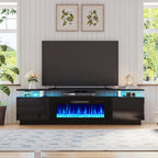 AMERLIFE Fireplace TV Stand with 40" Fireplace, 80" Modern Fireplace Entertainment Center LED Lights, 2 Tier TV Console Cabinet for TVs Up to 90", Obsidian Black - color: Black, size: 80"