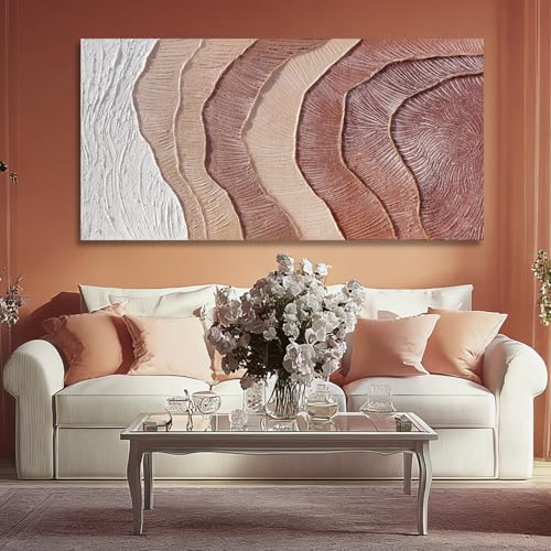 Hue7Art Large Earth Tone Abstract Wall Art Organic Texture Canvas Painting in Cream Taupe and Brown Modern Minimalist Artwork for Living Room Bedroom Home Decor 29x58 Inch - color: White and Reddish Brown, size: 58"L x 29"W