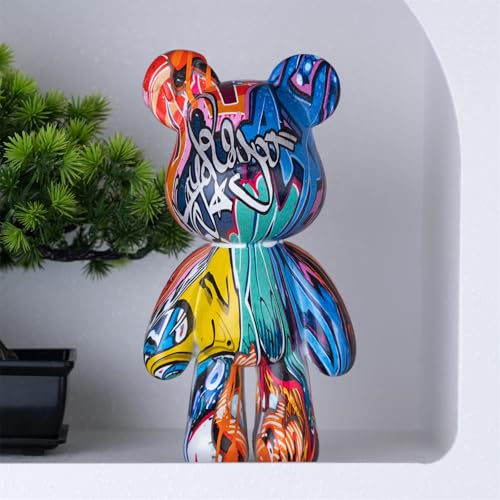 Graffiti Bear Statue Decorative Animal Resin Sculpture Home Decor, Art Figurine Home Ornament Decoration for Office, Living Room, Bedroom, Book Shelf, TV Cabinet, Desktop (Graffiti Decor) - color: Grafitti Decor