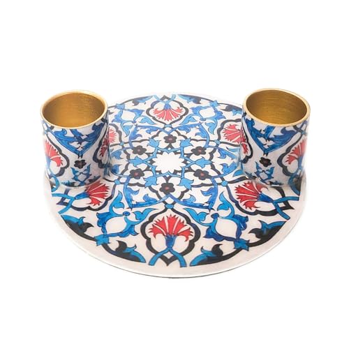 Yair Emanuel Flat Plate Candle Holders for Shabbat 4 Inch Vibrant Pattern Design Modern Judaica Gift (CSE-8 Tile Pattern) - color: Cse-8 Tile Pattern