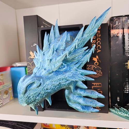 Dragons Awakening Book End – Fantasy Book Nook Insert for Dragon Readers – Unique Home Decor for Bookshelves & Libraries (Head and Tail - ICE Dragon) - color: Head and Tail - Ice Dragon