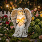 Angel Statue Outdoor Decor, Elegant Angel Garden Statues Reading Book with Solar LED Lights Yard Decorations Lawn Ornaments Figurines Resin Sculpture for Outside, Angel Gardening Gifts - style: Ancient Book