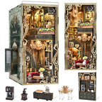 MiniCity Book Nook Kit, DIY Doll House Booknook, Miniature Kit for Bookshelf Doll Houses for Adults Teen Halloween, 3D Wooden Puzzle Bookends with Led Light and Dust Cover (Saisons Café) - style: Saisons Café