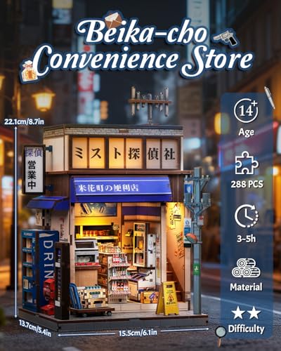 Japanese Dual-Scene 3D Puzzle Book Nook Kit - 3D Dollhouse with Hidden Staircase, Dual-Scene Design, DIY Craft, Tabletop Decor & Gifts for Adults（Beika-cho Convenience Store） - style: Beika-cho Convenience Store