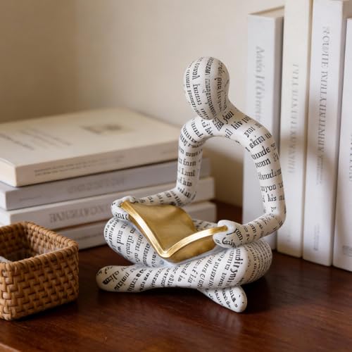 White Modern Reading Figurine Statue - Abstract Thinker Sculptures Art Ornament for Bookshelf & Desk Decor, Modern Bookworm Reader Figurine for Home Office Living Room Coffee Table - Gifts for Women - color: Reading-white