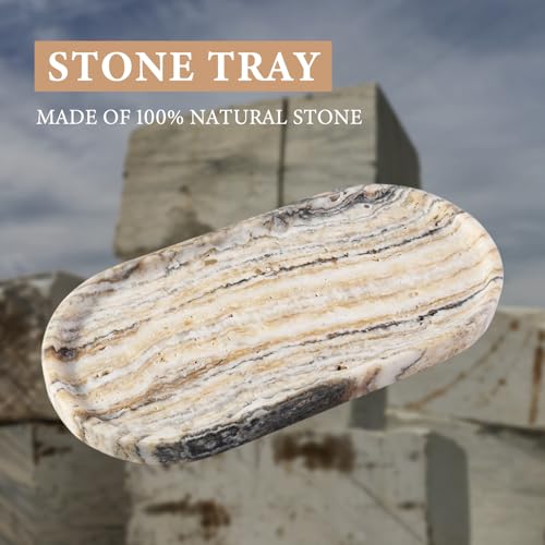 Koville Natural Marble Bathroom Tray for Decor Countertop, Marble Vanity Tray for Candles Perfume, Jewelry, Cosmetics, Stone Decorative Trays for Dresser Organizer(White Traonyx) - color: White Traonyx, size: 12" x 6" x 0.7"