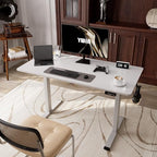 Ywin Electric Height Adjustable Standing Desk with Wheels, 63 x 24 inches Ergonomic Stand Up Desk for Home Office - color: White-1
