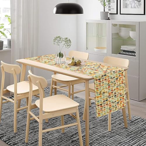 Geometric Vintage Art Table Runner,Mid Century Modern Pattern Colorful Retro Shapes Forms Table Runners for Kitchen Dining Table Home Party Decor 13x36in - color: Beige-orange, size: 13x36in