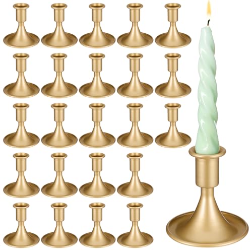 SHENLIU 24 Pcs Gold Taper Candle Holders Set, Vintage Metal Candlestick Holders for Dining Room Table Centerpiece or Mantel Wedding Party Decor Christmas