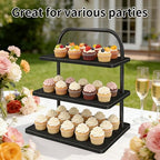 Cupcake Stand, 3 Tier Halloween Cupcake Stand for 50 Cupcakes Rustic Cupcake Display Stand Large Wood Dessert Table Display Set Cupcake Tower Tiered Tray Stand for Wedding Birthday Party - color: black
