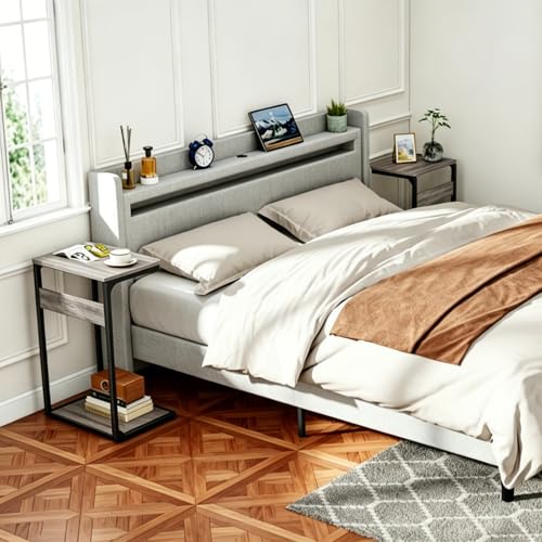 Small End Tables, Nightstand Set of 2, C Shaped Couch Side Table, Sofa TV Tray Table, Night Stand, Nightstands for Bedroom, Bedside, Living Room ET-YB-GYW2 - color: Greige