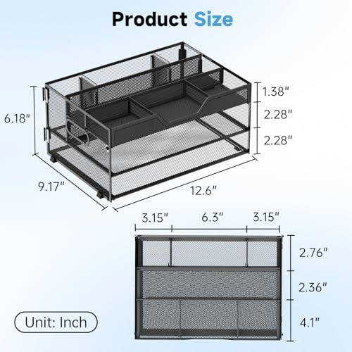 Daltack 3-Tier Desk Organizer with Handle, Mesh Paper Organizer with Pen Holders & Adjustable Compartments & A4/Letter Paper Trays for Home Office Supplies, Black - color: Black With Pen Holders