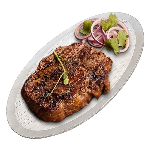 Tempered Glass Oval Meat Serving Tray – Durable Food Platter for Serving Dishes, Party Trays and Platters, Microwave Oven & Dishwasher Safe Decorative Tray – 8.5 x 14 Inch, Silver - color: Silver