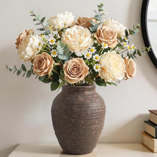 Ceramic Flower Vase 7.4 inch Farmhouse Rustic Vase for Home Decor Handcrafted Pottery Vase Small Terracotta Vases for Dining Table Decor Fireplace Living Room Bathroom Wedding Centerpiece - color: 205-2-7.4in