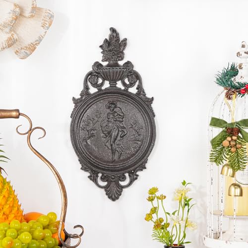 Sungmor Ornate Cast Iron Wall Art Plaque – Classical Woman Relief in French Country Style, Decorative Wall Sculpture - Vintage Hanging Décor for Home, Garden, or Patio – Rustic Black Finish - color: Rustic Black & B