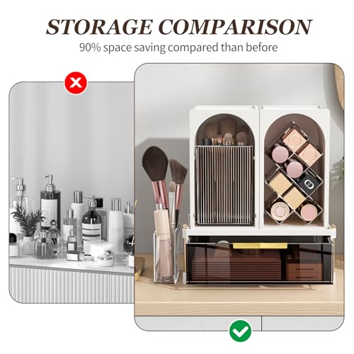 INVSSENE Stackable Makeup Organizer Countertop, Storage Perfume Skincare Cosmetic Lipstick Face Mask Makeup Brush Palettes, Ideal for Vanity Bathroom Counter - color: Coffee+White 3515