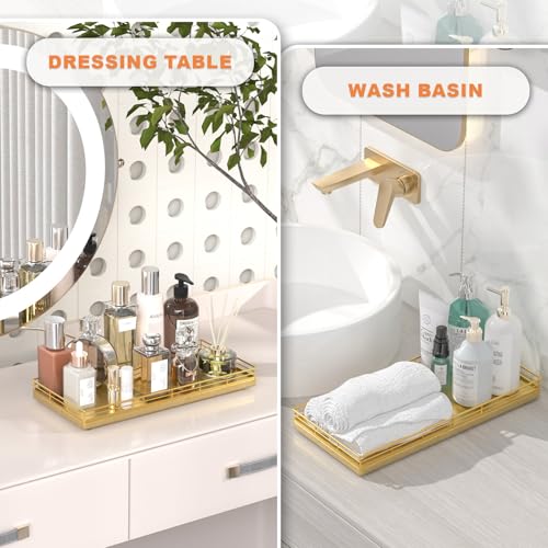 Oak Bathroom Toilet Tank Tray, 13" Wood Toilet Paper Storage Basket Back of Toilet Basket Organizer, Vanity Tray for Perfume Makeup Candle Kitchen Counter Coffee Table Decor, Gold - color: All Golden, size: 13" x 6.5" x 1.5"