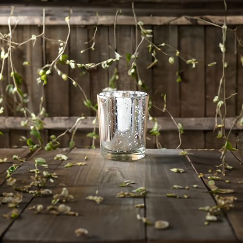WGV Silver Speckled Tea Light Votive Candle Holder 2.2x2.75, Small Tiny Utility Cylinder Mercury Glass Vase, Home Accent Decor, 1 Pc - color: Silver-cylinder-2.75"