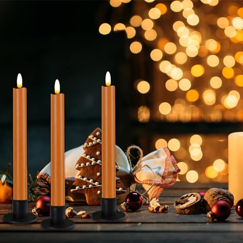 CVHOMEDECO. Primitive Iron Taper Candle Holders Vintage Black Candlestick Holders for Halloween Christmas Dining Room Home Decor. Set of 3, Round Base - color: Round 3 Pcs