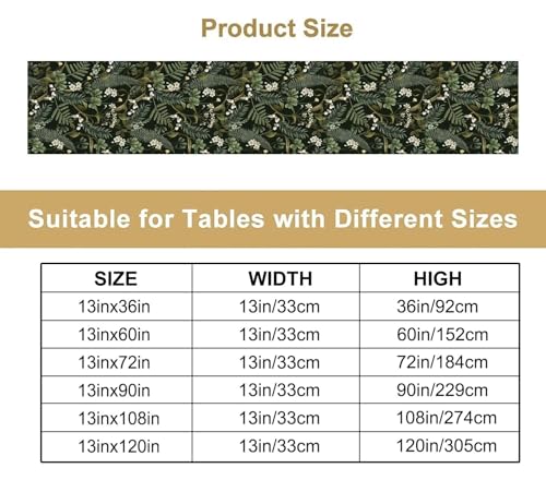 Nature Flowers Leaves Table Runner,Vintage 70s Green Plant Printed Table Runners for Kitchen Dining Table Home Party Decor 13x36in - color: Black-green, size: 13x36in