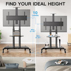 PERLESMITH Mobile TV Stand for 55-90 Inch Flat/Curved Screen TV Max VESA 800x500mm Outdoor TV Cart with Height Adjustable AV Shelf- UL Certificated Rolling Floor TV Stand Holds up to 200Lbs (PSTVMC07) - size: 55-90 Inch