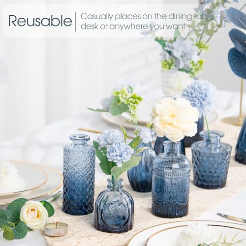 TBWIND 12Pcs Blue Glass Bud Vases Set, Small Vases for Flowers, Perfect for Centerpieces at Parties, Baby Showers, Weddings, Events, Graduation Season, Great Gifts for Office & Home Décor - color: 12pcs-blue