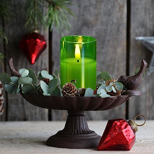 Eywamage Green Glass Flameless Candles with Remote Batteries, LED Pillar Candles Flickering Spring Home Decor Set of 5 - color: Green