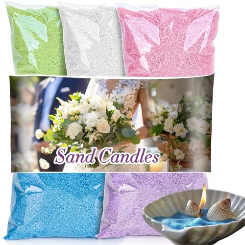 Sukh Candle Sand and Wicks - 430G(0.94lb) Sand Candles with Wicks Green, White, Pink, Blue, Purple Refillable Candle for Weddings, Parties - color: Mixed Colours 2