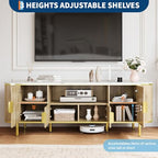 Luxury 70 in Fluted TV Stand with Faux Marble Top, Entertainment Center for TVs Up to 80 in, Wood Media Console with Curved Profile Sliding Doors and Adjustable Shelves for Living Room- Natural Oak - color: Natural Oak
