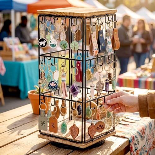 Rotating Earring Display Stands, 48 Hooks Earring Display for Vendors, Jewelry Display Earring Holder Organizer Earring Display Stands for Selling - color: Vintage