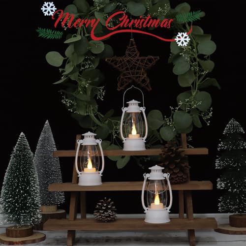 12Pcs Mini White Lanterns for Western Halloween Christmas – 6Inch Candle Lanterns with Flickering LED, Wedding Centerpiece Table Decorations, Camping Decor & Hanging Ornaments for Rustic Party - color: White-12pcs