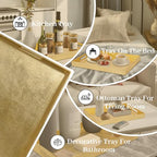 MAONAME Modern Gold Decorative Tray with Handles, Gold Leaf Serving Tray for Coffee Table, Rectangle Bathroom Decor Trays, 15.8" L x 10.2" W x 1.4" H - size: 15.8" x 10.2" x 1.4"