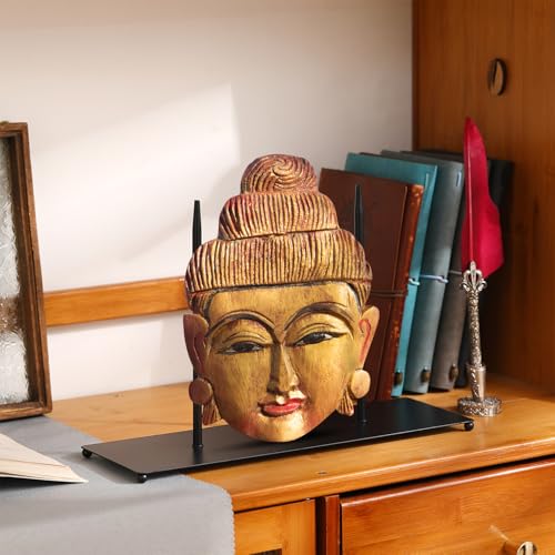 Zonon Black Metal Base with Rod for Sculptures Mask Stand Artifact Statue Statuette African Mask Egyptian Greek Statue Display Removable Stand 12" x 4" Pin 8" for Collections
