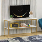 Function Home TV Stand for TVs up to 50 Inch, 2 Tier Entertainment Center, Modern TV Cabinet with Marble Top and Gold Metal Base, 42" Media Console Table with Storage for Living Room Bedroom - color: 42" Gold