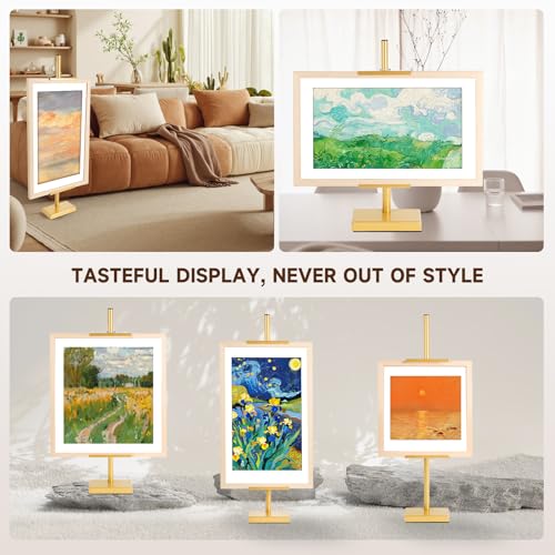 Adjustable Tabletop Easel Stand for Picture Frames up to 29" H - Metal Frame Holder Stand for Sign, Artwork, Canvas Display - Compact Black Small Easel Stands for Home Office Galleries (Golden)
