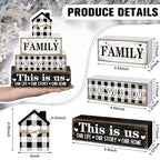 Cinnvoice 4 Pcs Farmhouse Tabletop Decor Rustic Family Blessed Home Table Centerpiece This Is Us Sign for Kitchen Shelf Desk Fireplace Mantel Tiered Tray Decor(Buffalo Plaid Family) - style: Buffalo Plaid Family