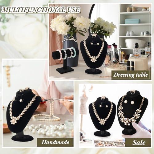 RattanView 2 Pcs Black Velvet Jewelry Display Set Necklace Mannequin Bust Stand T Bar Bracelet Holder for Retail Home Decor - color: Black