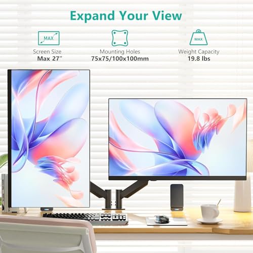 WALI Dual Monitor Mount for 13-27 inch Screens, Dual Monitor Arms for 2 Monitors Holds 19.8 lbs, Adjustable Dual Monitor Stand for Desk, VESA Mount 75x75/100x100mm (GSMP002), Black - size: 13"-27", style: Dual Arms