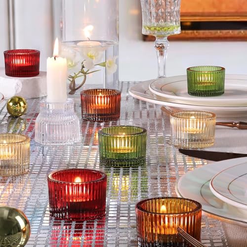 HAVITI 24 Pack Tealight Candle Holders, Multicolor Votive Tea Light Candle Holder Glass for Gold Centerpieces Fall Wedding Table Decor Home Decor - color: Multicolor, size: 1.3" x 2"