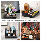 MINCORD Coffee Station Organizer Coffee Condiment Service Tray with 9 Compartment for Counter, Wood Coffee Bar Supplies Organizer for Home Office Breakroom Two-in-One Black