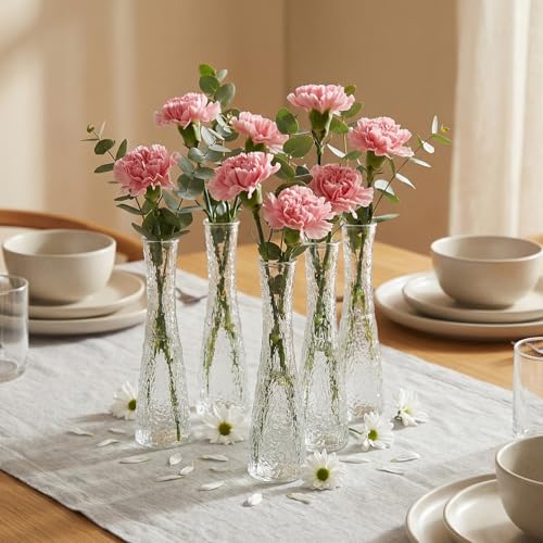 Glass Bud Vases Bulk 12 Pcs - Clear Ribbed Wedding Centerpiece Vases, Small Flower Vases for Table Decor, Party Events & Home Decor