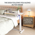 FLEXISPOT H7 Adjustable Overbed Bedside Table with Wheels Pneumatic Mobile Standing Laptop Desk Rolling Computer Cart Movable Overbed Table Hospital Home Use (31.5" W x 17.7" D, White Maple Large) - color: White Maple, size: Large