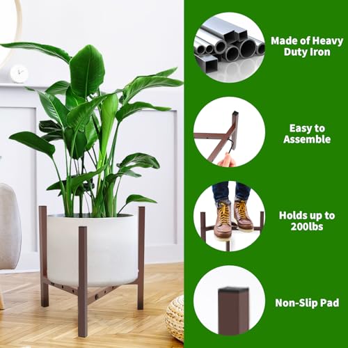 Aripark Plant Stand Indoor Adjustable, Metal Modern Plant Stands, Small Heavy Duty Stable Pot Flower Holder Indoor Outdoor Corner, Fit 8 9 10 11 12 inch Pots, Reddish Brown (Pot & Plant Not Included) - color: Reddish Brown