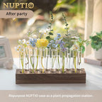 NUPTIO Vase Wedding Centerpiece for Table: 15" Long Rectangular Wooden Base and 12 Pcs Glass Test Tube Bud Vases for Flower Arrangement Dining Table Center Piece Home Decor Gifts for Plant Lovers