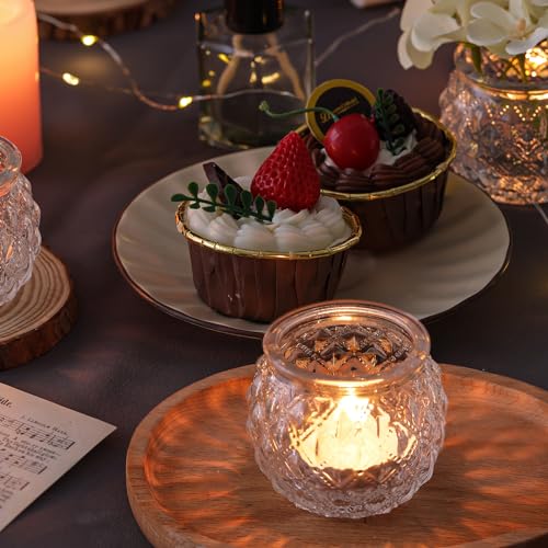DARJEN 12Pcs Clear Votive Candle Holders - Round Glass Candle Holders for Tea Light Candle, Embossed Candle Votives for Wedding Centerpiece, Living Room & Home Table Decor - color: Clear, size: 12PCS