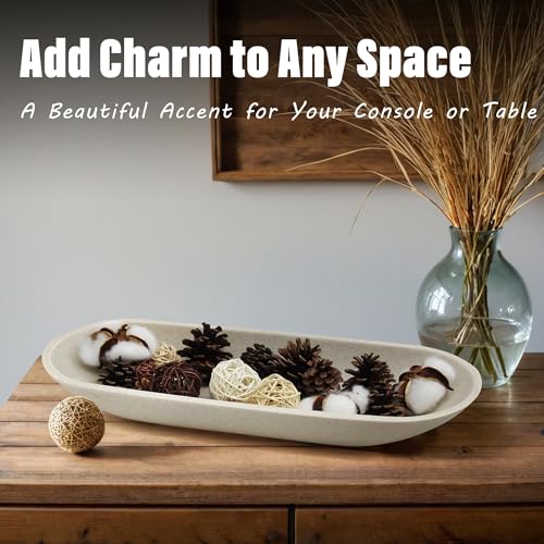 LIN CHUAN Large Decorative Bowl for Home Decor - Long Dough Bowl with Anti Slip Base for Table Centerpieces - Beige Minimalist Design Dough Decor Bowl for Coffee Table, Dining Table Centerpiece - color: Beige, size: Large