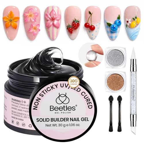 Beetles 3D Gel Nail Art Kit-1oz Clear Solid Builder Nail Gel,5 in 1 Non-Sticky Hand Sculpting Building 3D Nails for Beginner DIY Salon at Home,UV & LED Lamp Cured Needed,Crystal Orb - color: 0-1-30g Clear 3D Gel