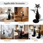 Black Cat Candle Holder for Pillar Candles Led Flameless Candles, Retro Rustic Farmhouse Home Metal Cat Decor Candlestick for Centerpiece, Dining Table, Housewarming Gifts